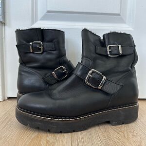 Andre Assous Black Leather Moto Boots
